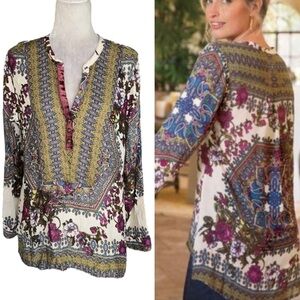 Soft Surroundings Paloma Floral Geometric Printed Velvet Tunic Top - L